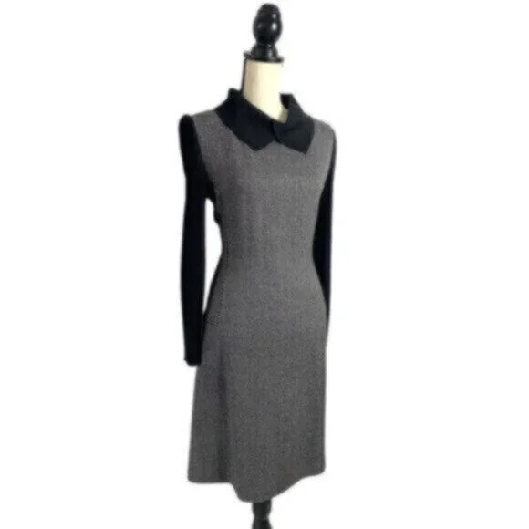 Vintage Tweed Wool Collared Knee Length Sheath Office Dress - Picture 2 of 11